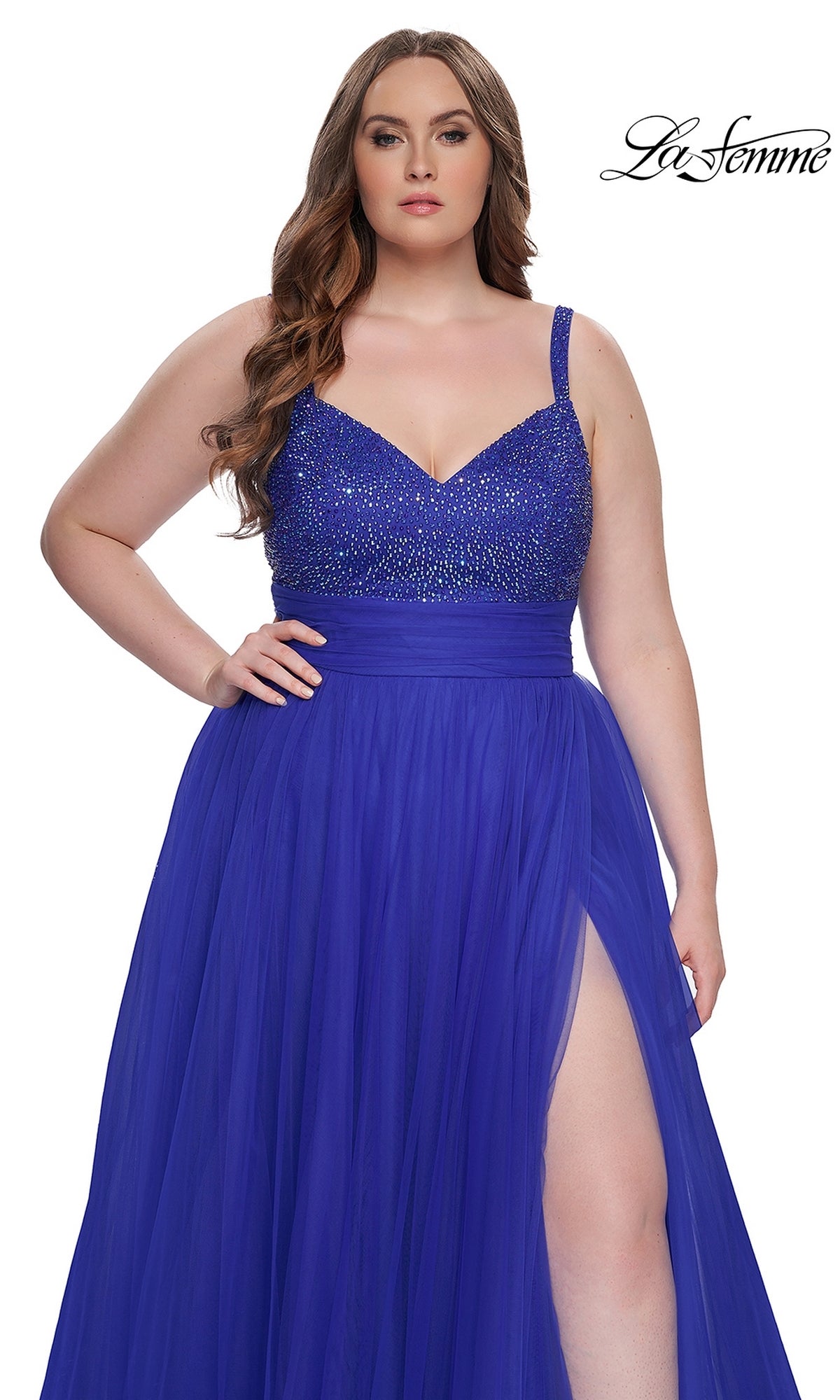 Plus-Size Long Prom Dress with Beads - PromGirl