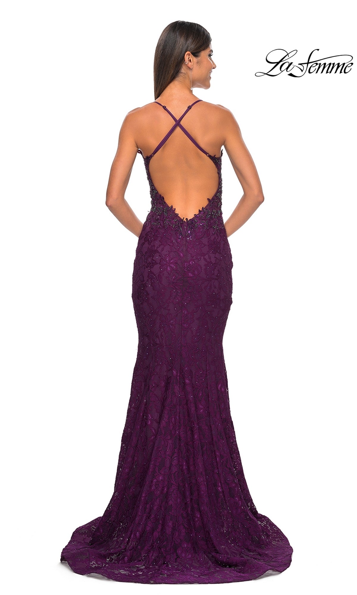 La Femme Beaded-Lace Long Prom Dress 31265