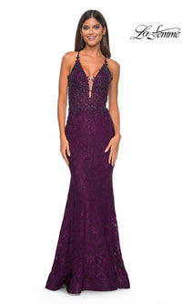 La Femme Beaded-Lace Long Prom Dress 31265