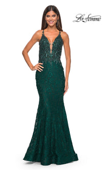 La Femme Beaded-Lace Long Prom Dress 31265