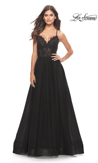 La Femme Sheer-Lace-Bodice Long Prom Dress 31271