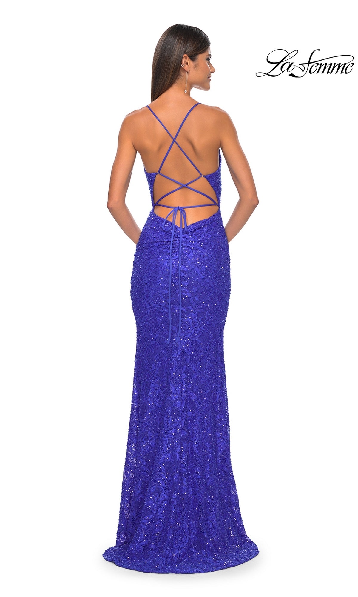 La Femme Long Beaded Lace Prom Dress 31359