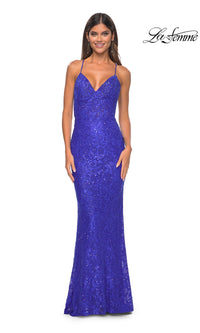 La Femme Long Beaded Lace Prom Dress 31359