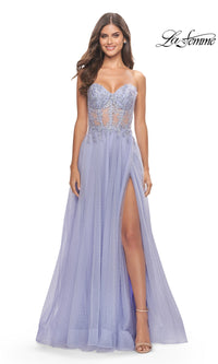 La Femme Strapless Sheer-Waist Prom Dress 31367