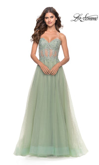 La Femme Strapless Sheer-Waist Prom Dress 31367