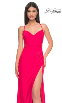 La Femme Bright Hot Coral Long Prom Dress 31440