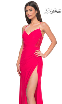 La Femme Bright Hot Coral Long Prom Dress 31440