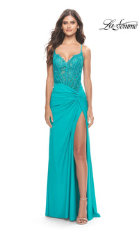 Sheer-Bodice Long Prom Dress: La Femme 31447