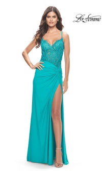 Sheer-Bodice Long Prom Dress: La Femme 31447