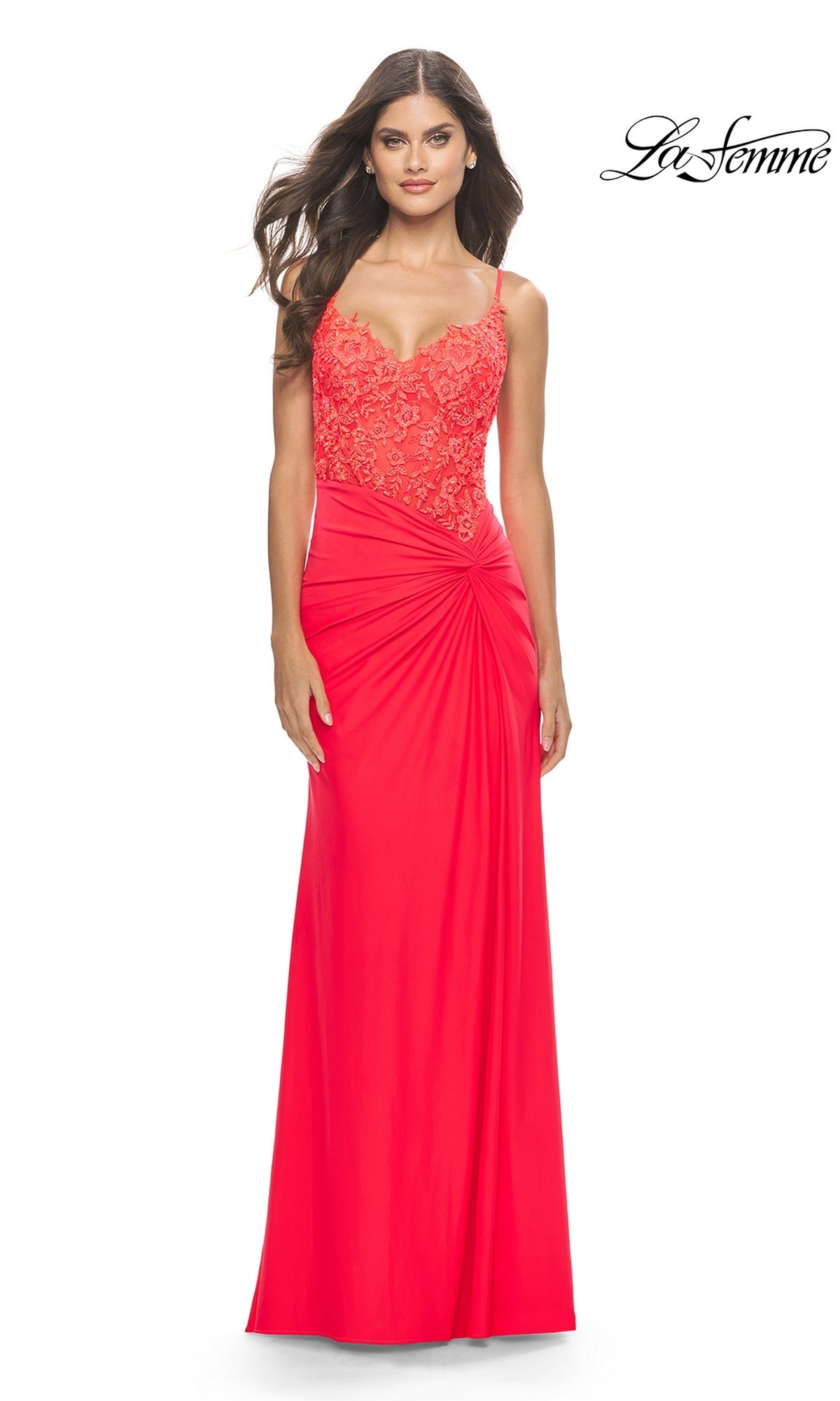 Sheer-Bodice Long Prom Dress: La Femme 31447