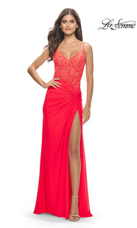 Sheer-Bodice Long Prom Dress: La Femme 31447