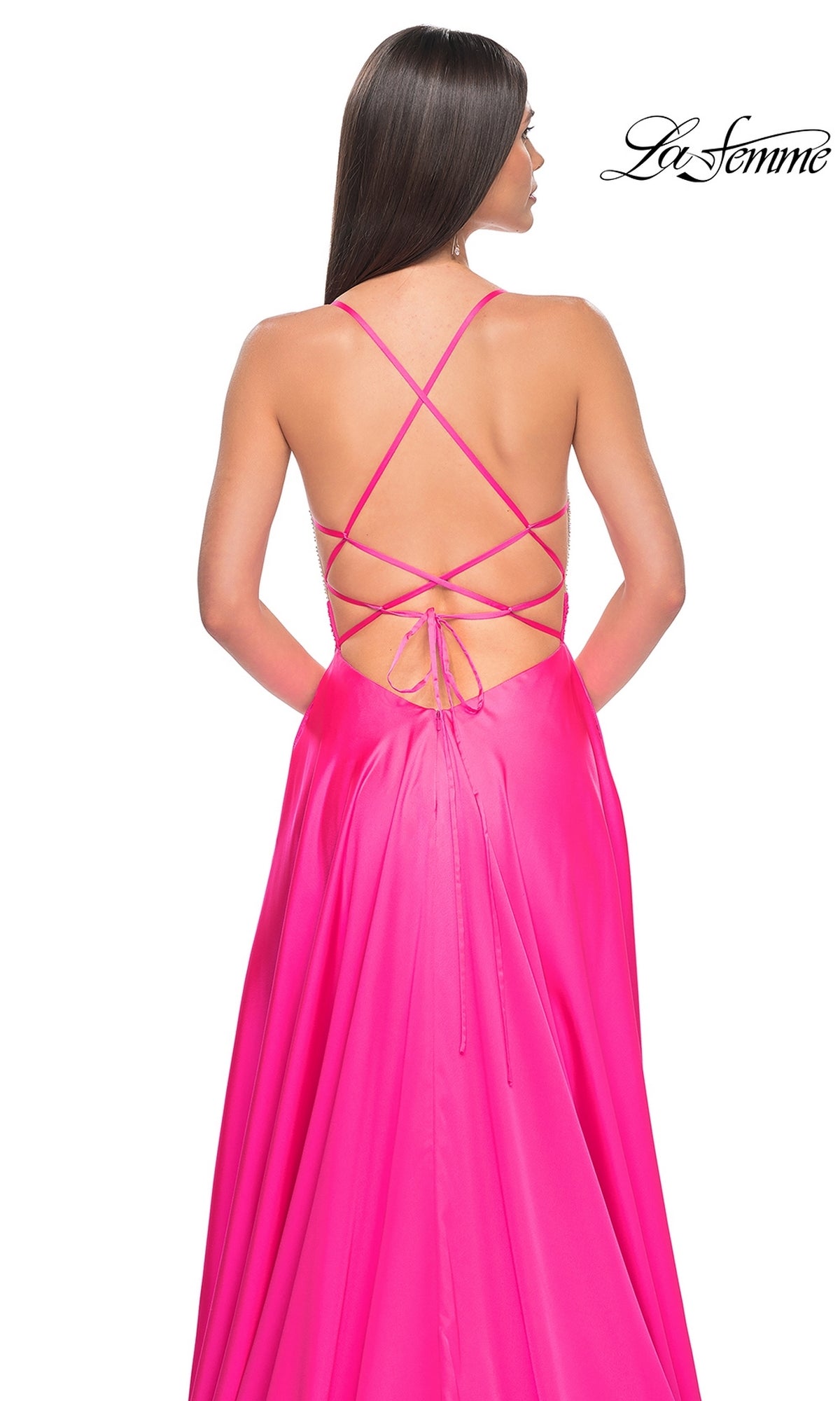 La Femme Neon Pink Long Prom Dress 31448