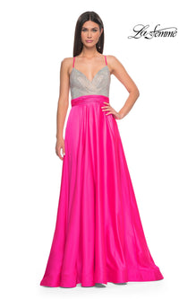 La Femme Neon Pink Long Prom Dress 31448