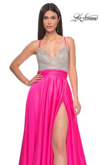 La Femme Neon Pink Long Prom Dress 31448