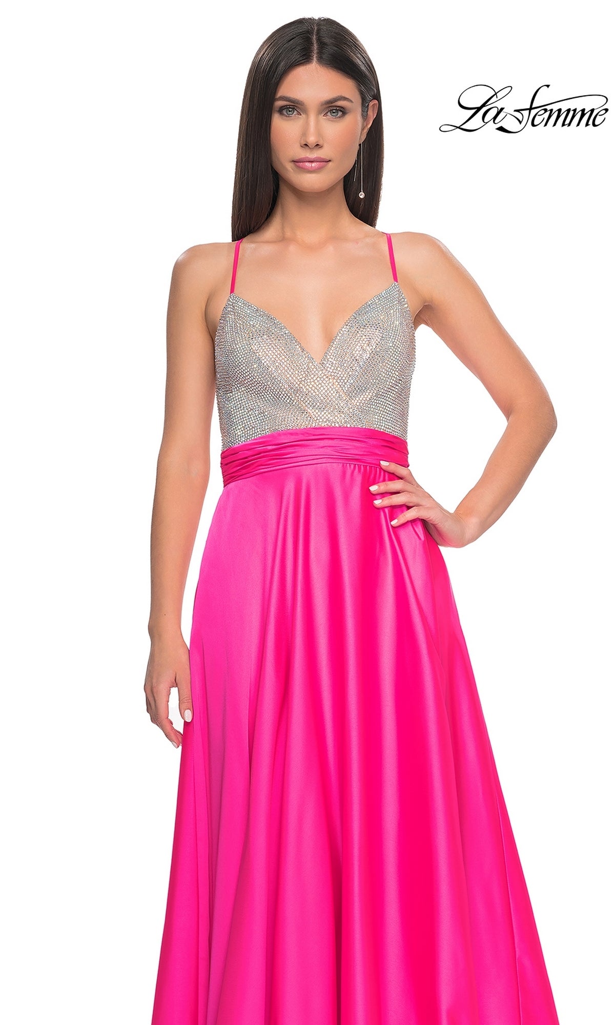 La Femme Neon Pink Long Prom Dress 31448