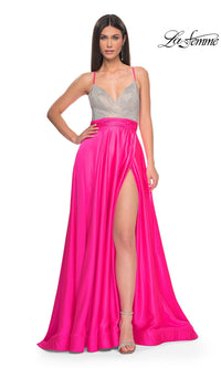 La Femme Neon Pink Long Prom Dress 31448