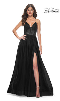 La Femme Sheer-Waist Long Prom Ball Gown 31457