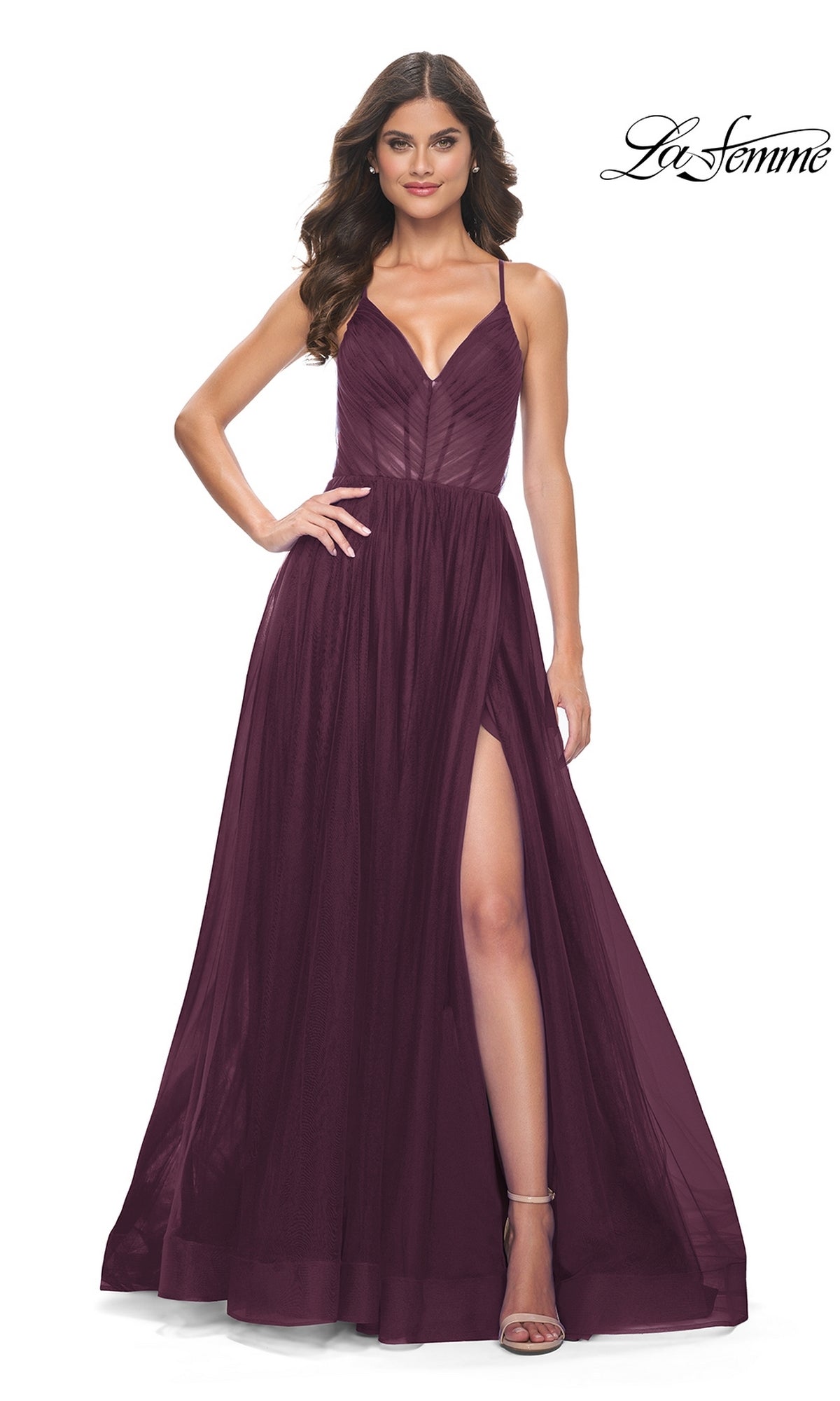 La Femme Sheer-Waist Long Prom Ball Gown 31457