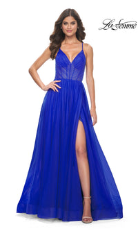 La Femme Sheer-Waist Long Prom Ball Gown 31457