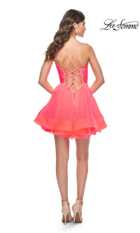 La Femme Hot Coral A-Line Homecoming Dress 31469