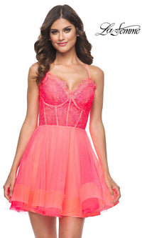 La Femme Hot Coral A-Line Homecoming Dress 31469