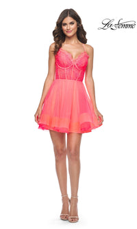 La Femme Hot Coral A-Line Homecoming Dress 31469