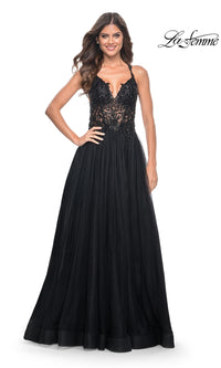 La Femme Beaded-Bodice Long A-Line Prom Gown 31471