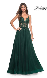 La Femme Beaded-Bodice Long A-Line Prom Gown 31471