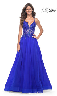 La Femme Beaded-Bodice Long A-Line Prom Gown 31471