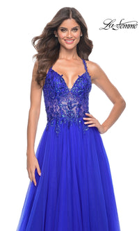 La Femme Beaded-Bodice Long A-Line Prom Gown 31471