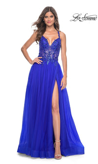 La Femme Beaded-Bodice Long A-Line Prom Gown 31471