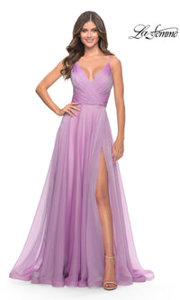 La Femme V-Neck Long A-Line Prom Dress 31500