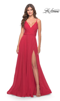 La Femme V-Neck Long A-Line Prom Dress 31500