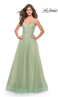 La Femme Wrap-Bodice Long A-Line Prom Dress 31501