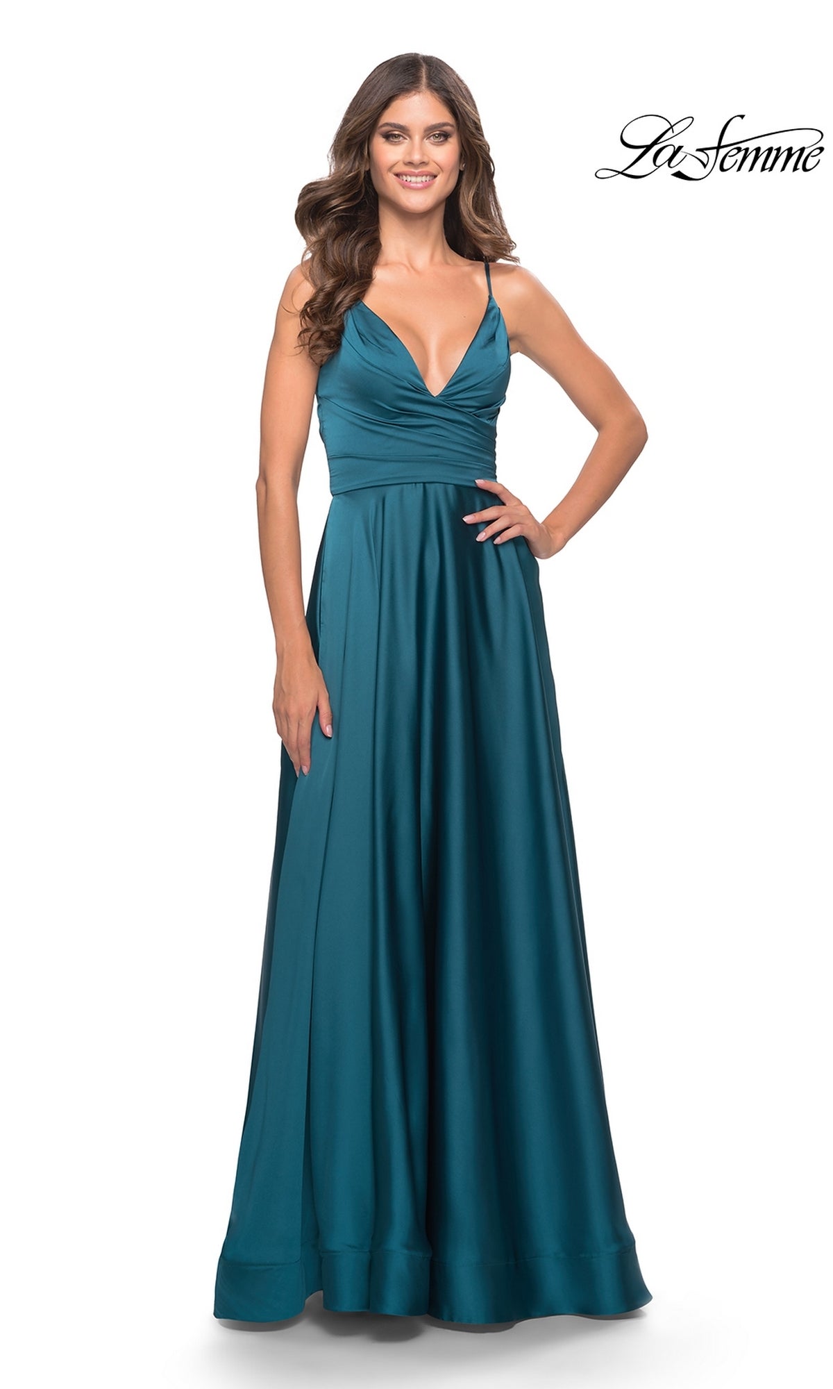 La Femme V-Neck Long A-Line Prom Dress 31505