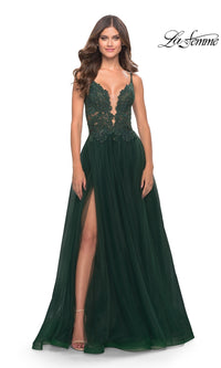 Lace-Bodice Long Tulle Prom Dress: La Femme 31507