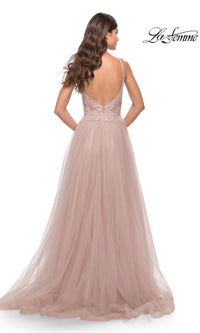 Lace-Bodice Long Tulle Prom Dress: La Femme 31507