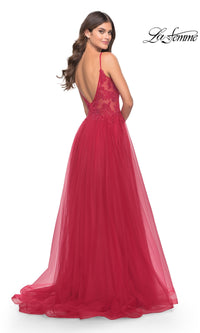 Lace-Bodice Long Tulle Prom Dress: La Femme 31507