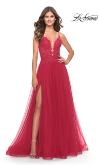 Lace-Bodice Long Tulle Prom Dress: La Femme 31507