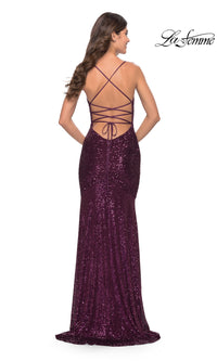 Strappy Long Sequin Prom Dress: La Femme 31508