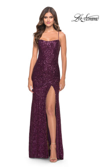 Strappy Long Sequin Prom Dress: La Femme 31508