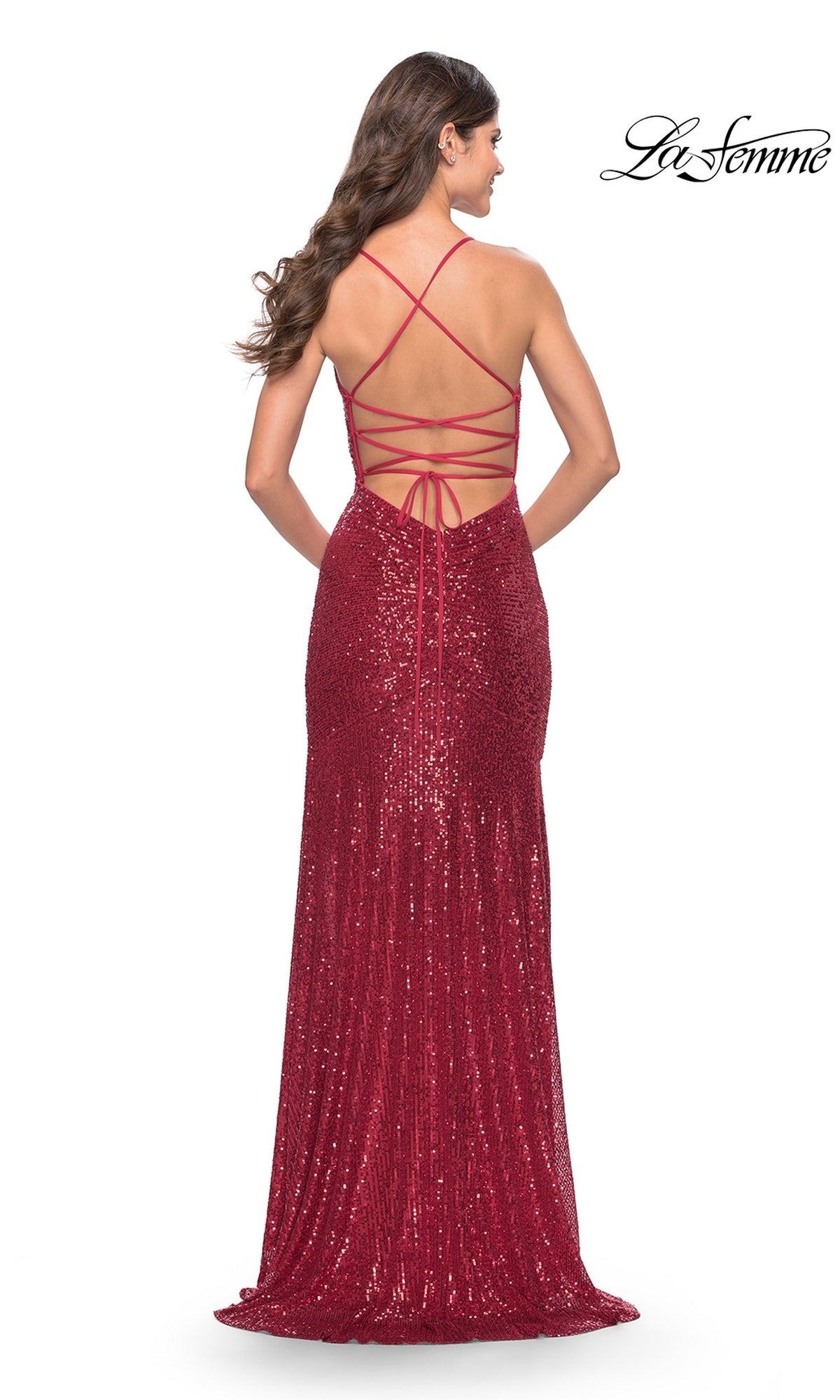 Strappy Long Sequin Prom Dress: La Femme 31508