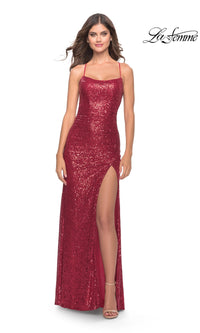 Strappy Long Sequin Prom Dress: La Femme 31508