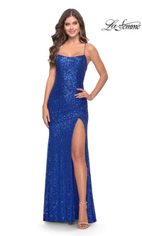 Strappy Long Sequin Prom Dress: La Femme 31508