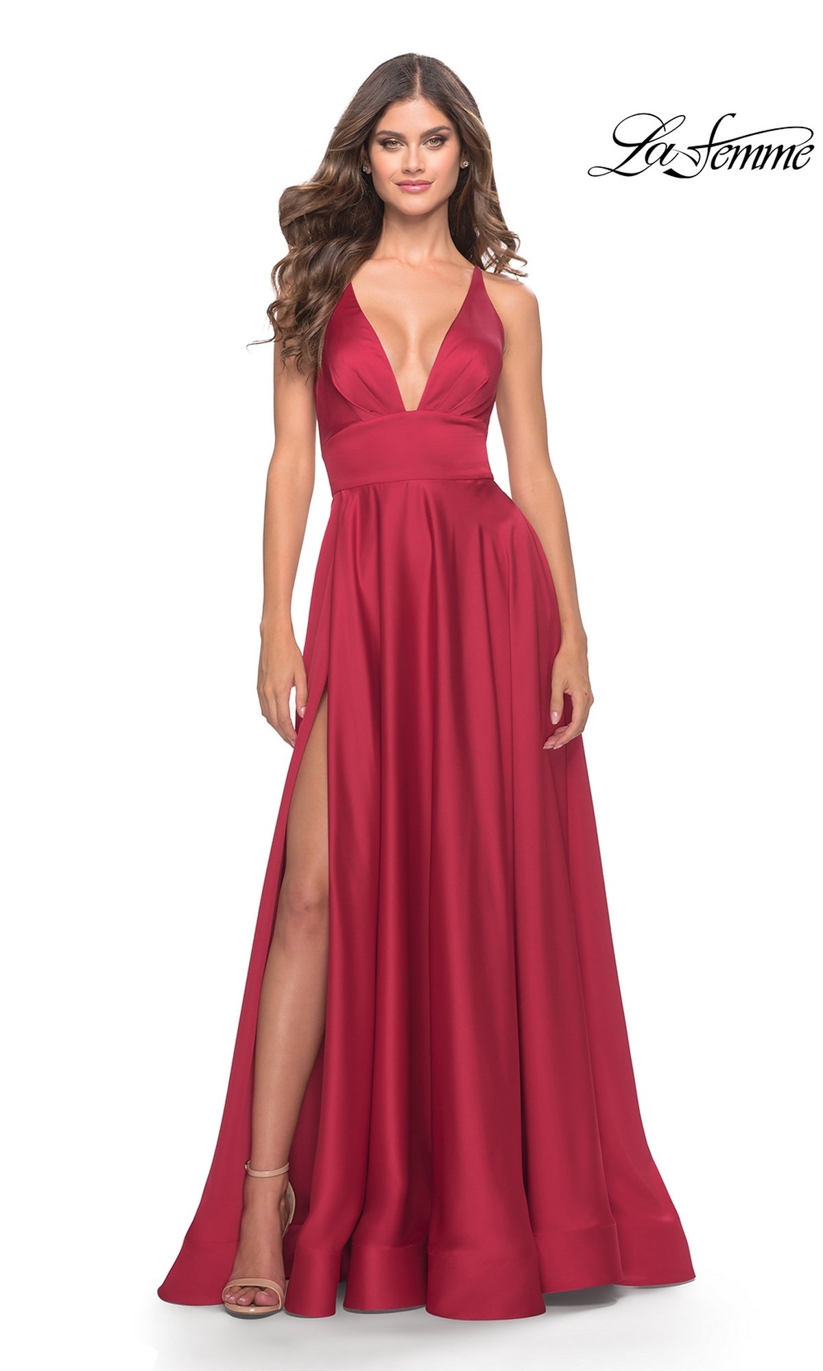 Deep V-Neck Long A-Line Prom Dress: La Femme 31533