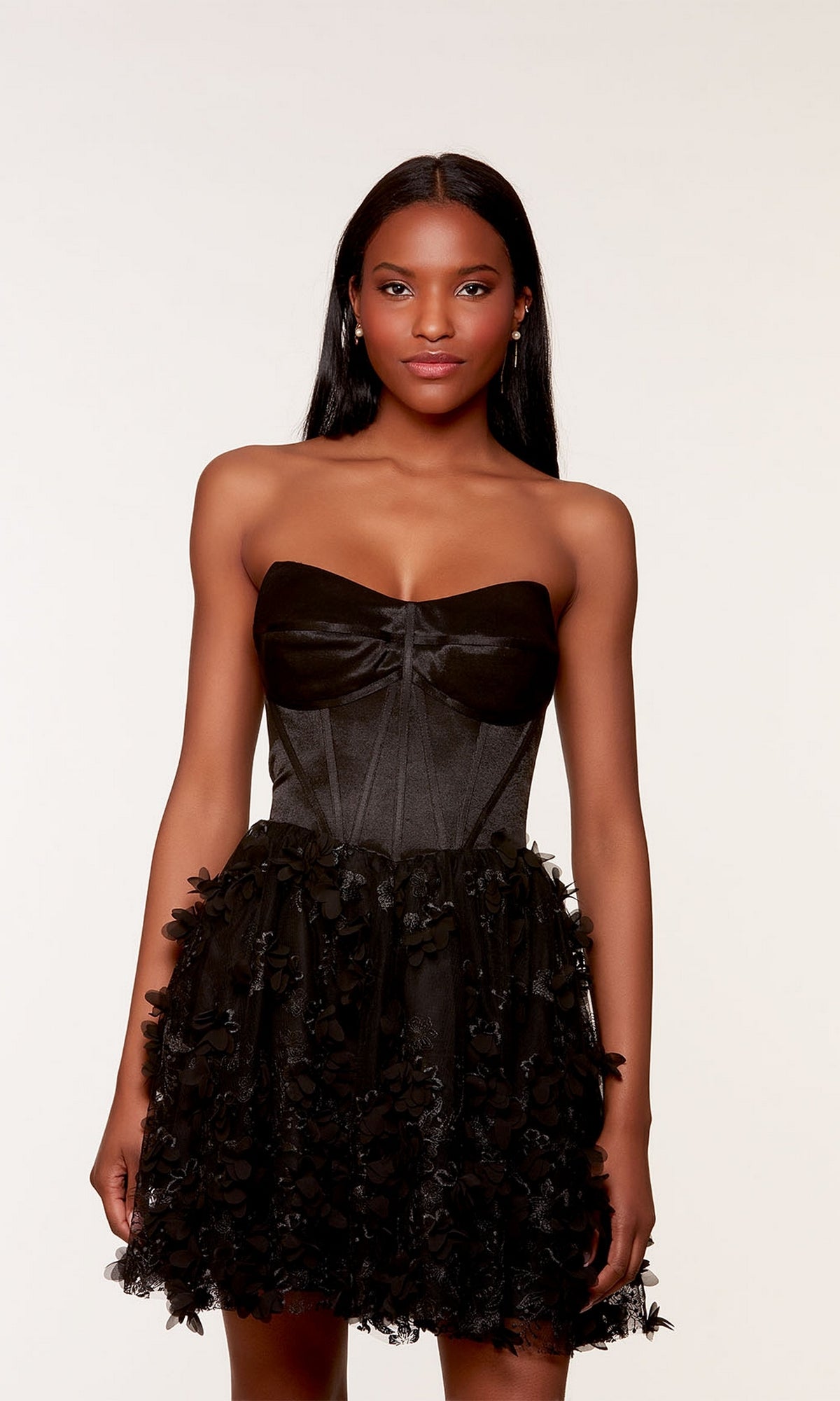 Strapless Short Embellished Black Party Dress 3173