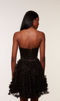 Strapless Short Embellished Black Party Dress 3173