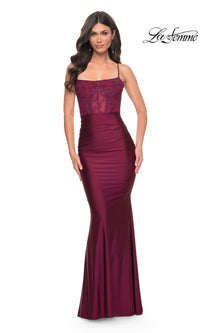 La Femme Sheer-Lace-Corset Long Prom Dress 31857