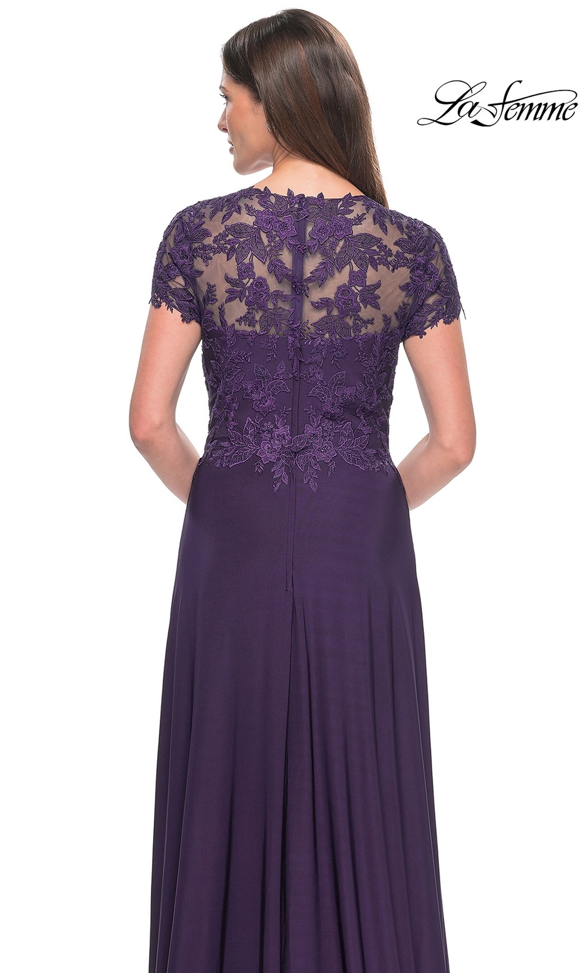 La Femme Cap Sleeve Long Purple Prom Dress 31906