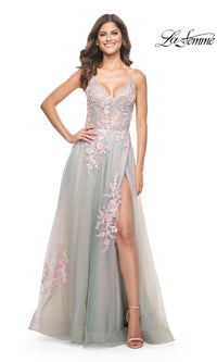 La Femme Embroidered-Lace Long Prom Dress 31939